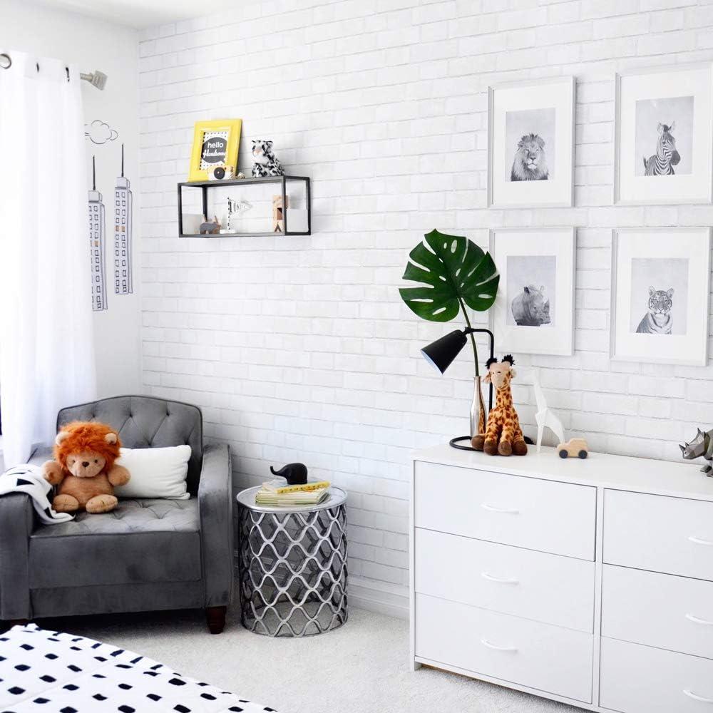 Tempaper Textured Faux Brick White Peel and Stick Wallpaper, 20.5" x 16.5'