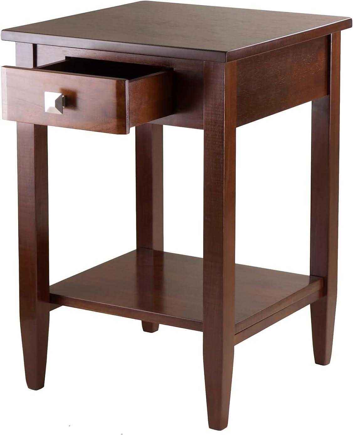 Richmond End Table with Tapered Leg Walnut Finish - Winsome: Modern Storage, Brushed-Chrome Knob, Hardwood