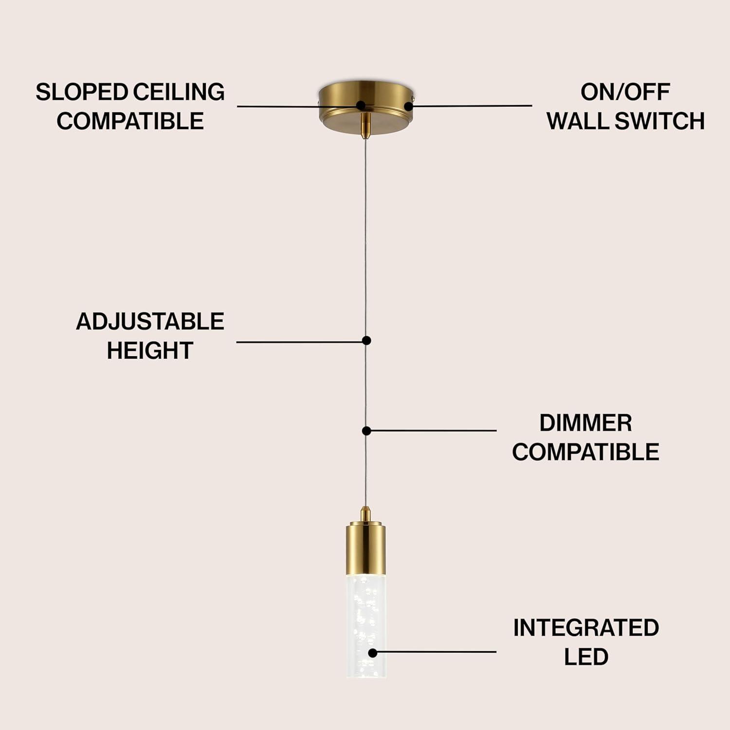 JONATHAN Y Cristal 1-Light Bubble Acrylic/Iron Modern Minimalist Integrated LED Pendant, by JONATHAN  Y - 1 Light Gold
