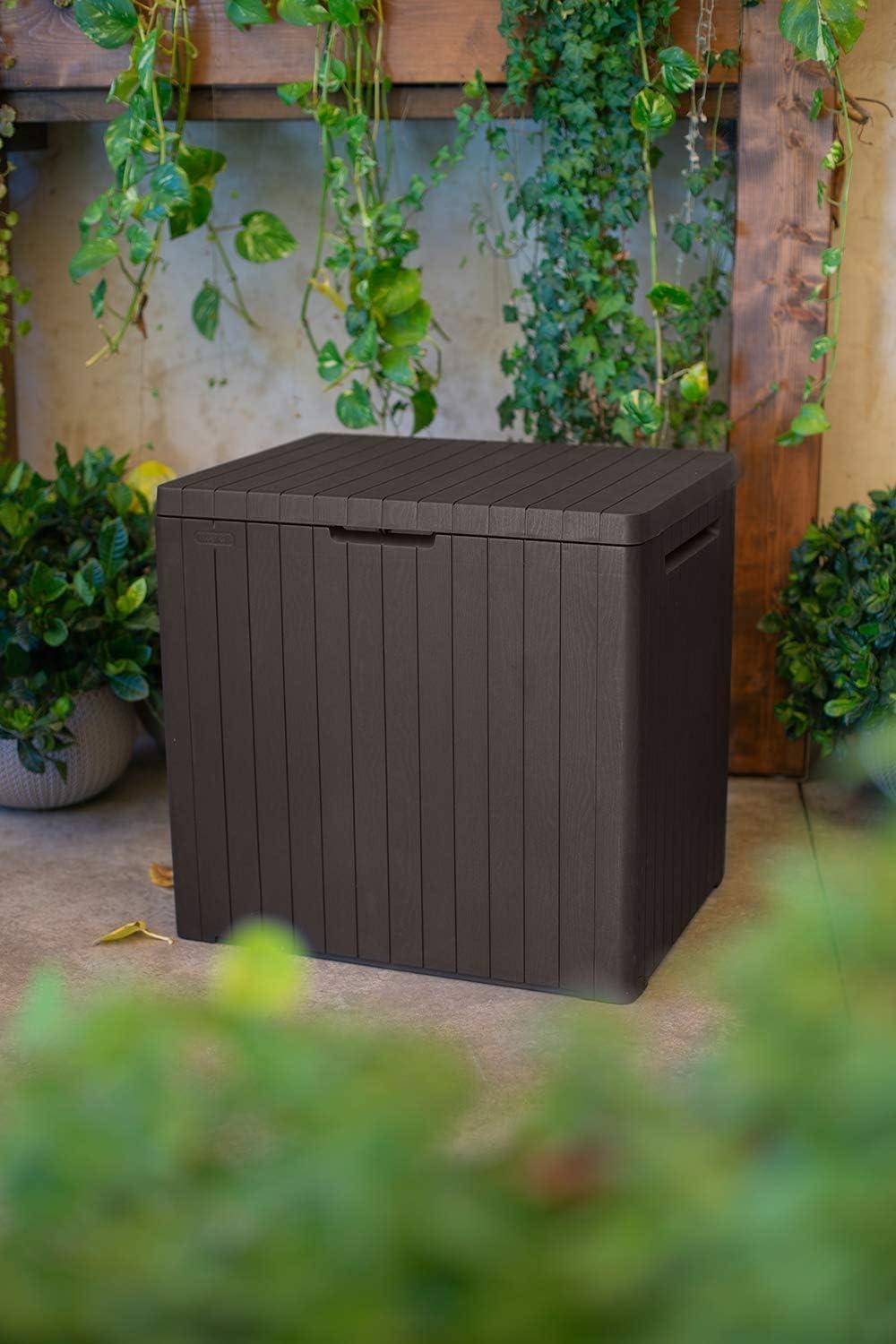 Keter 30gal City Resin Deck Box Brown: All-Weather Patio Bench & Bin Storage