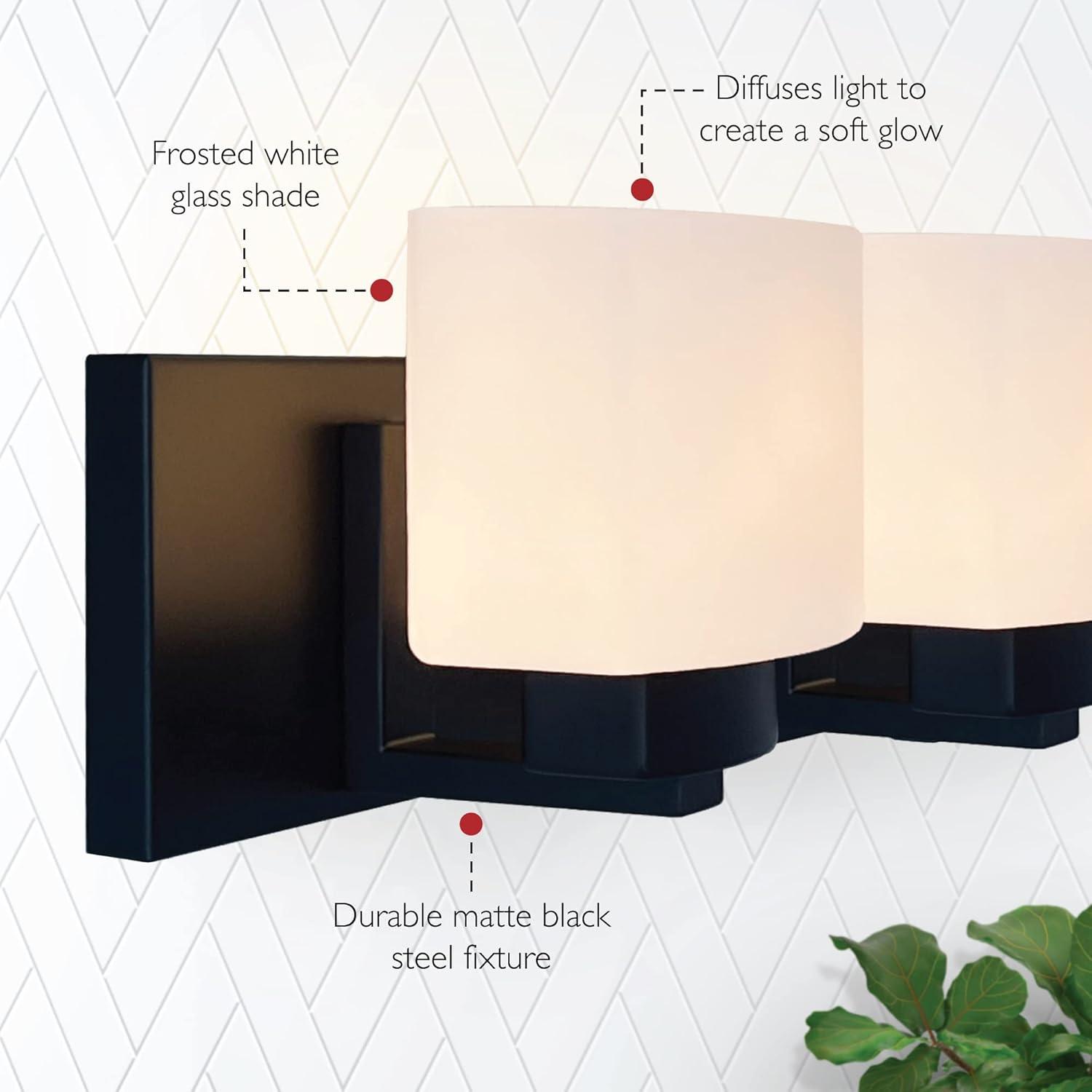 Design House Dove Creek 5-Light Dimmable Vanity Light with Frosted Glass Shades, Matte Black