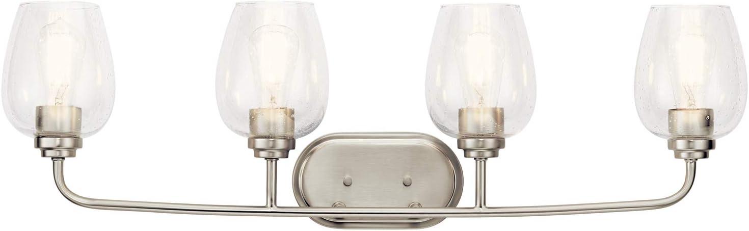 Elegant Brushed Nickel 4-Light Vanity with Clear Seeded Glass