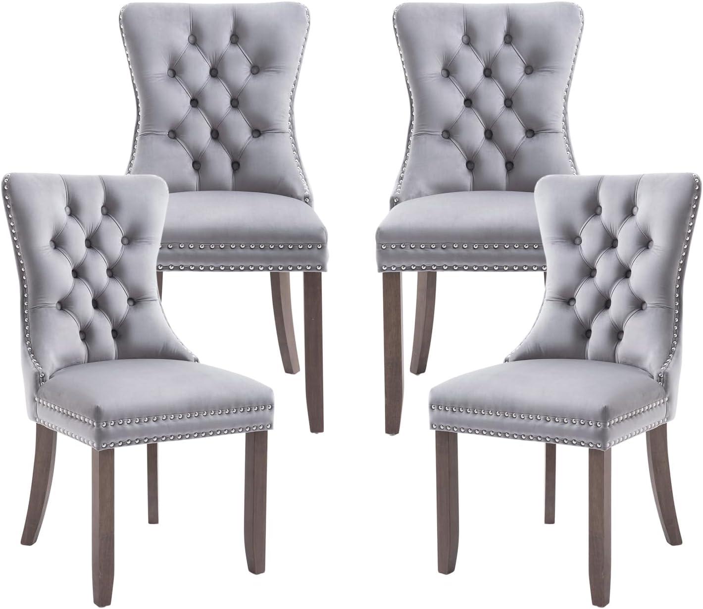 ODUSE-DAILY Grey Velvet Dining Chairs Set of 4, Kitchen & Dining Room Chairs, Tufted Dining Chairs, Fabric Upholstered, Solid Wood, Sillas De Comedor (Gray, 4 Pcs)