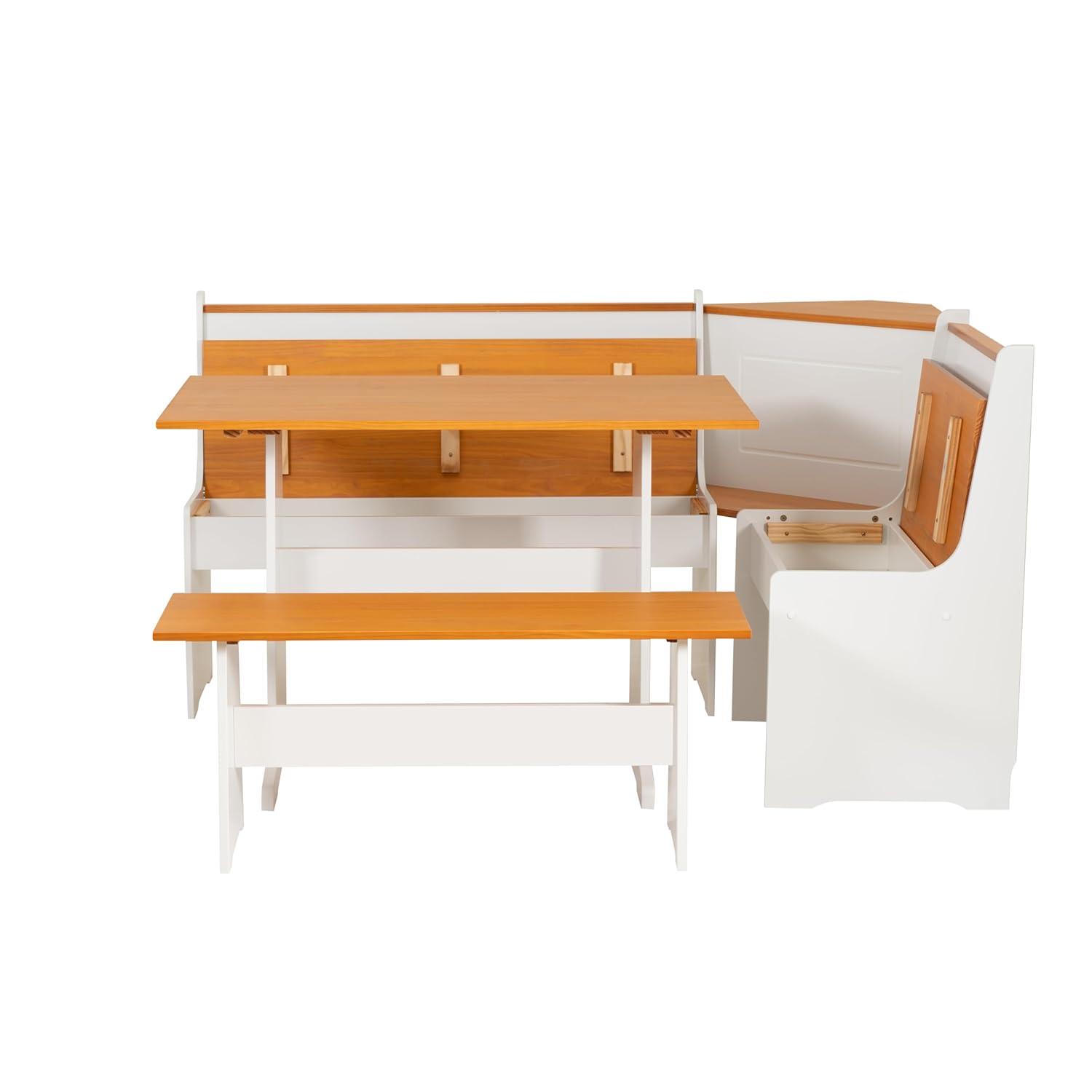 5pc Ardmore Breakfast Storage Corner Nook Dining Set Wood/White/Natural - Linon: Chic Farmhouse Style, Seats 6