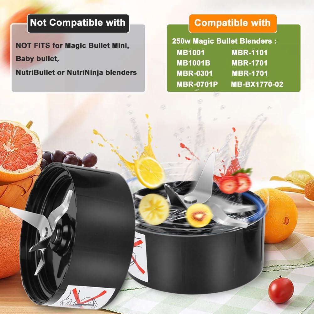 Cross Blades – 2-Pack Replacement Blender Blades Compatible with Magic Bullet 250W MB1001 Series, Includes Gaskets, Durable Stainless Steel for Smoothies, Shakes, and Food Prep