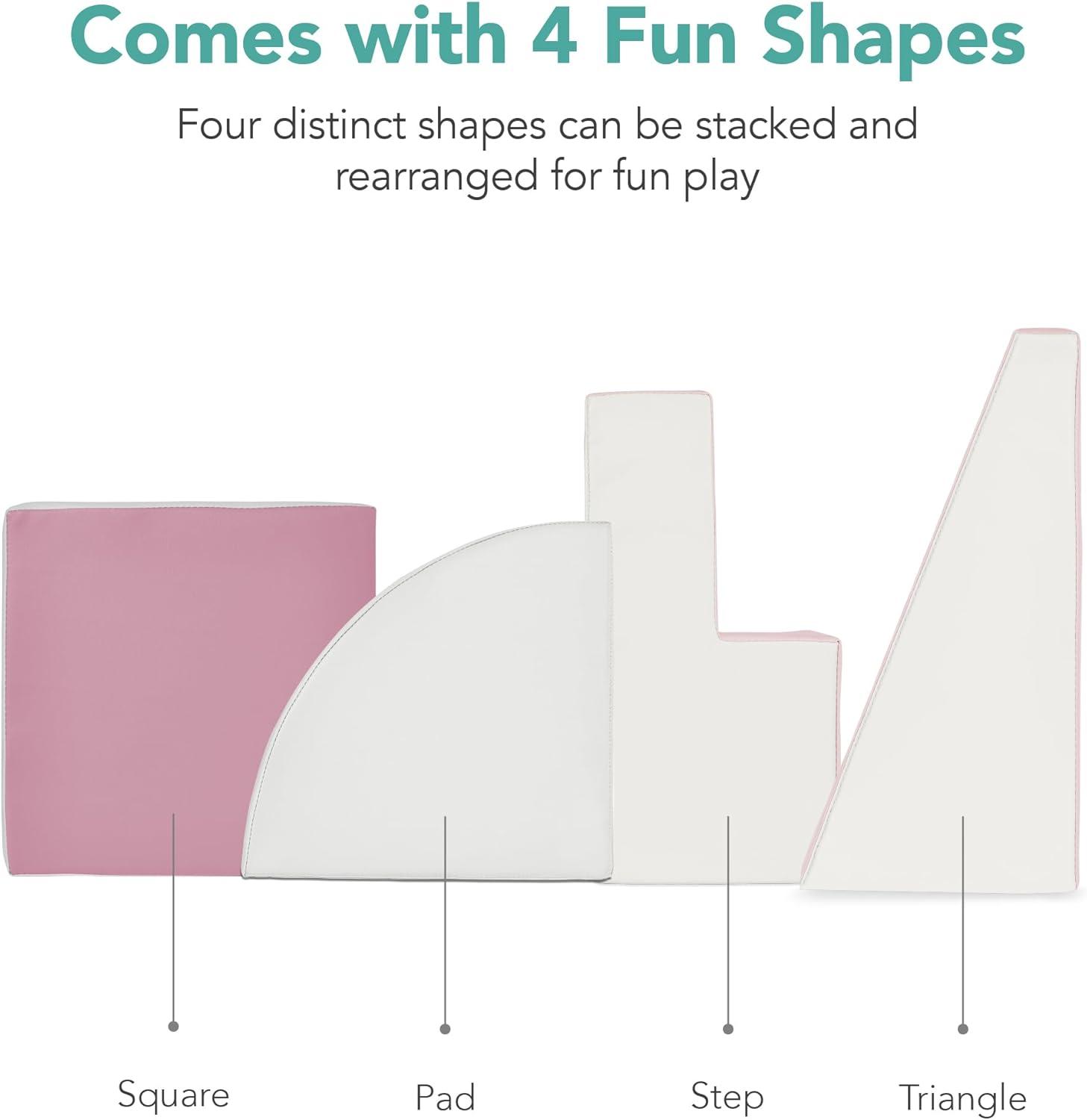 Best Choice Products 4-Piece Kids Climb & Crawl Soft Foam Block Playset Structures for Child Development - Pink