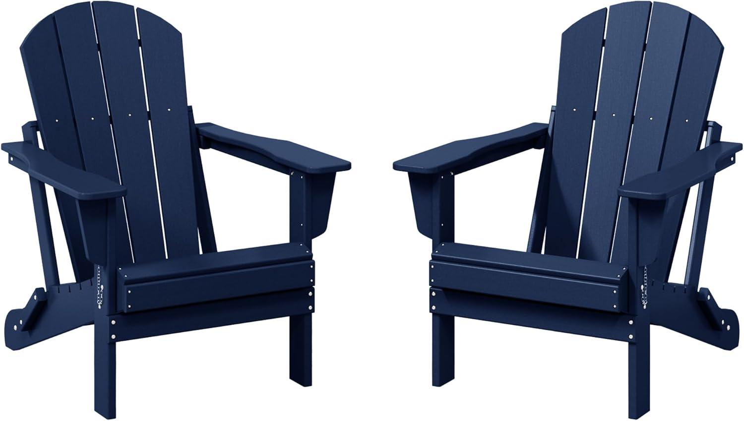 WestinTrends Malibu HDPE Outdoor Folding Poly Adirondack Chair (Set of 2), Navy Blue