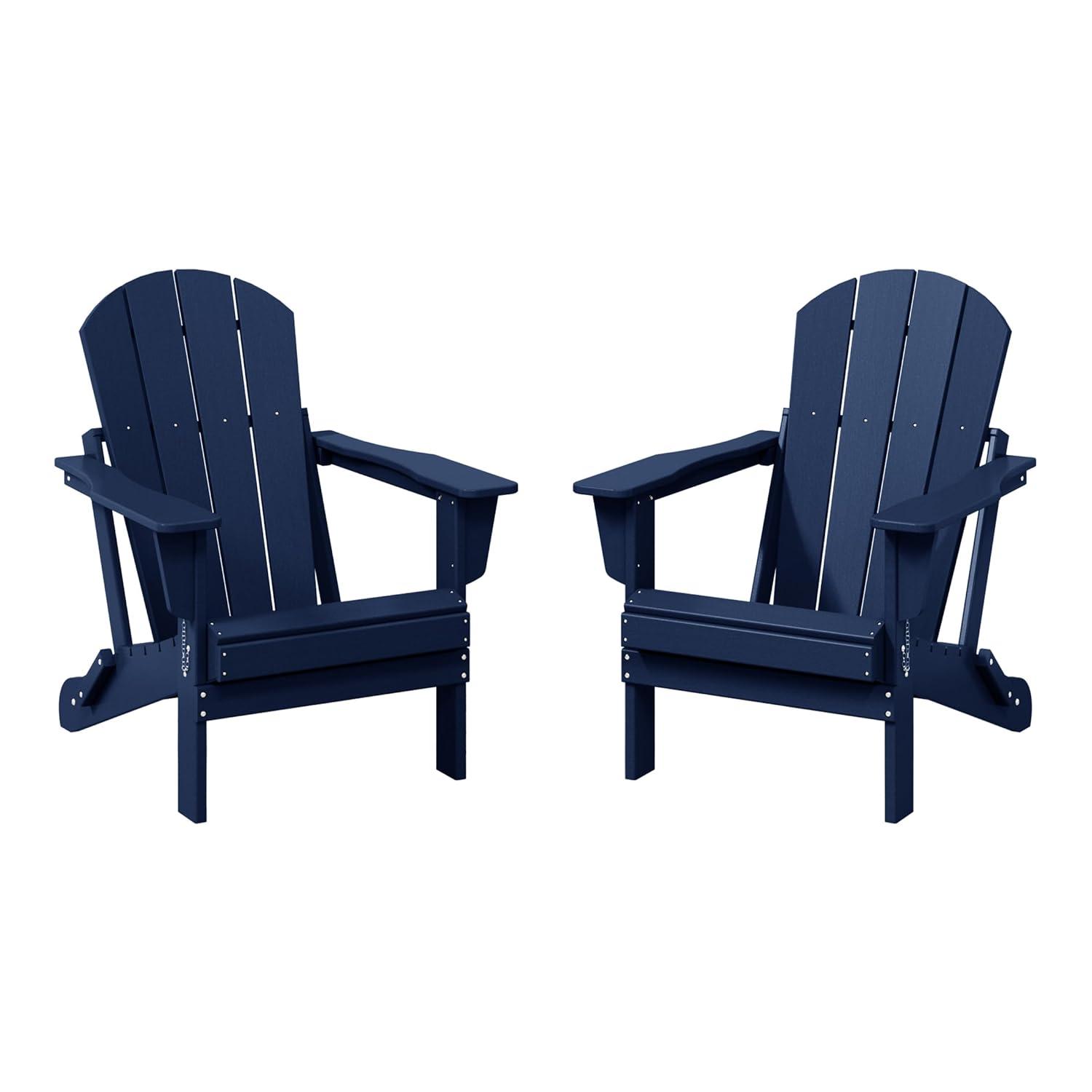 WestinTrends Malibu HDPE Outdoor Folding Poly Adirondack Chair (Set of 2), Navy Blue