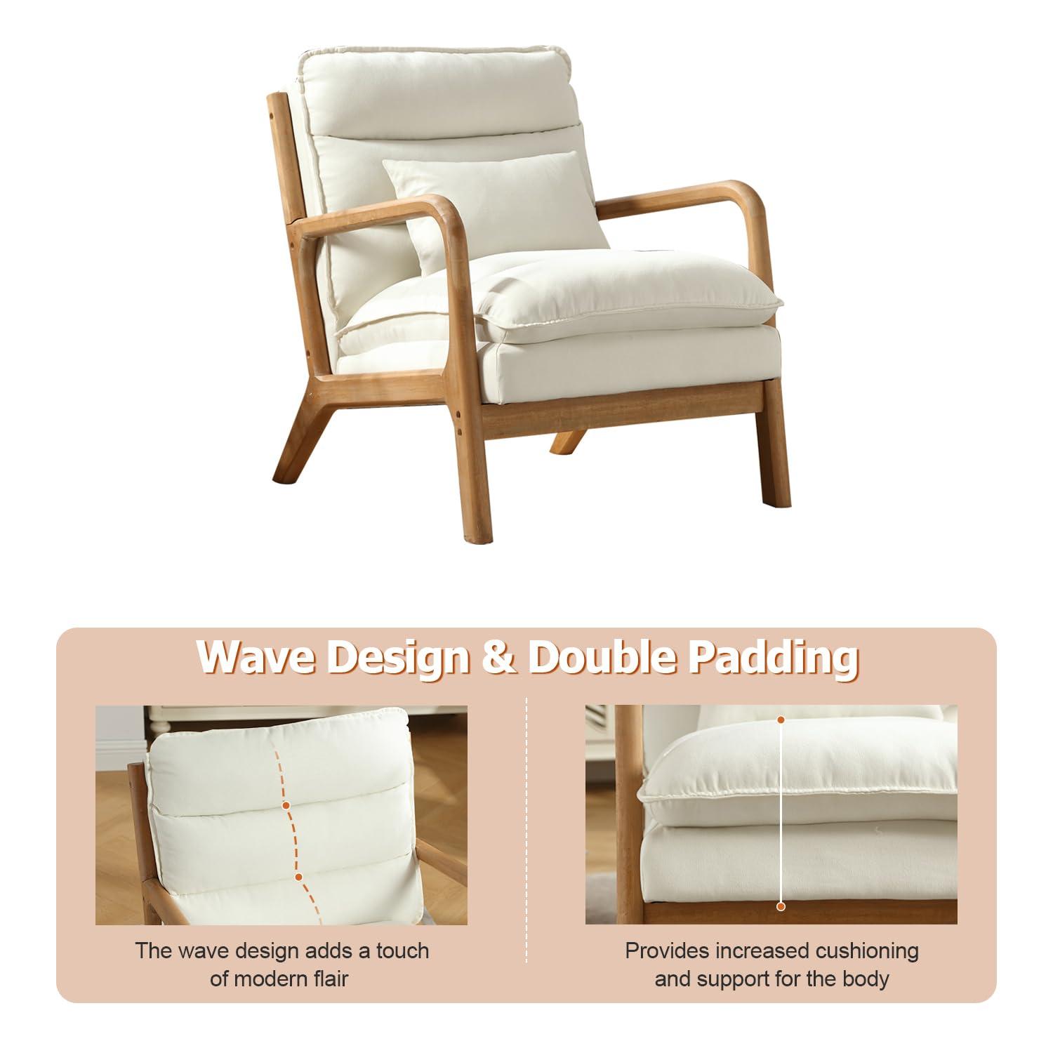 YODOLLA  Fabric Accent Chair Mid-Century Modern Upholstered Arm Chair Set of 2 for Living Room in White