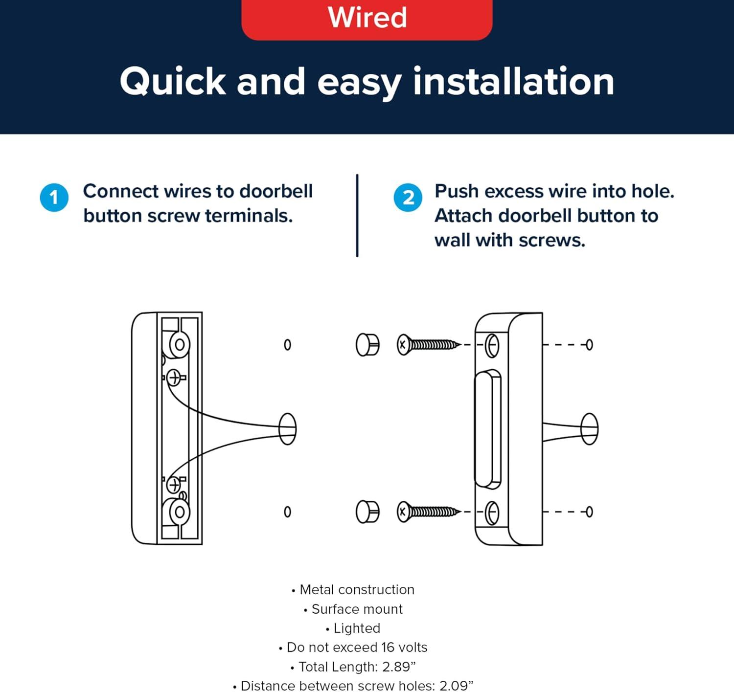 Oil Rubbed Bronze Wired Doorbell with Lighted Button