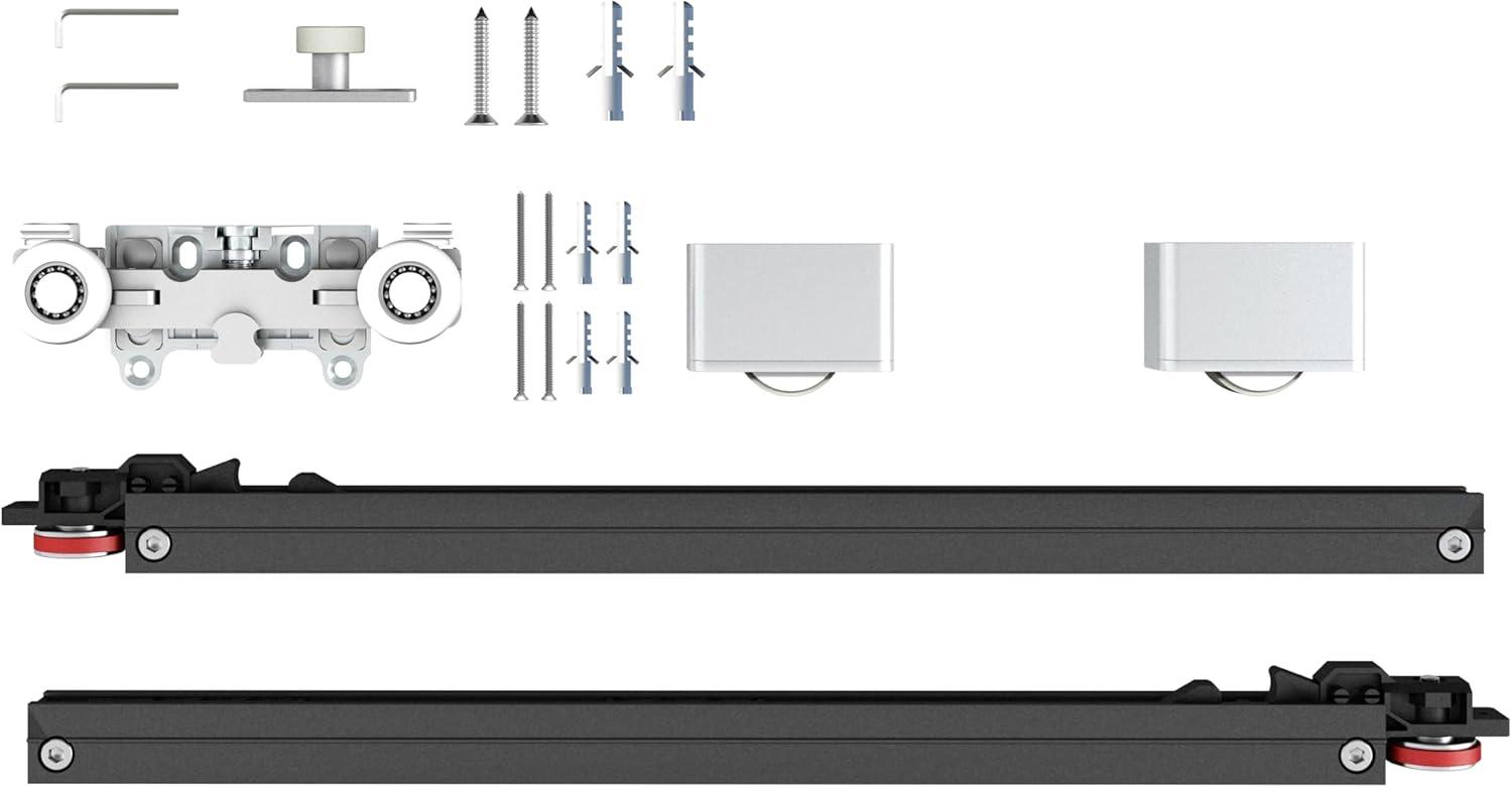 Calhome 40 in. x 84 in. Full Lite Frost Glass Steel Frame Sliding Door with Hardware Kit Hidden Track System