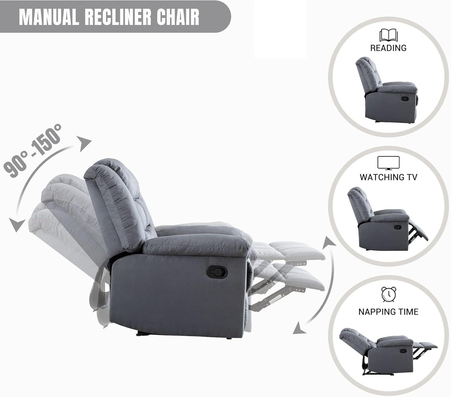 Gray Manual Recliner Chair with Soft Padded Armrests