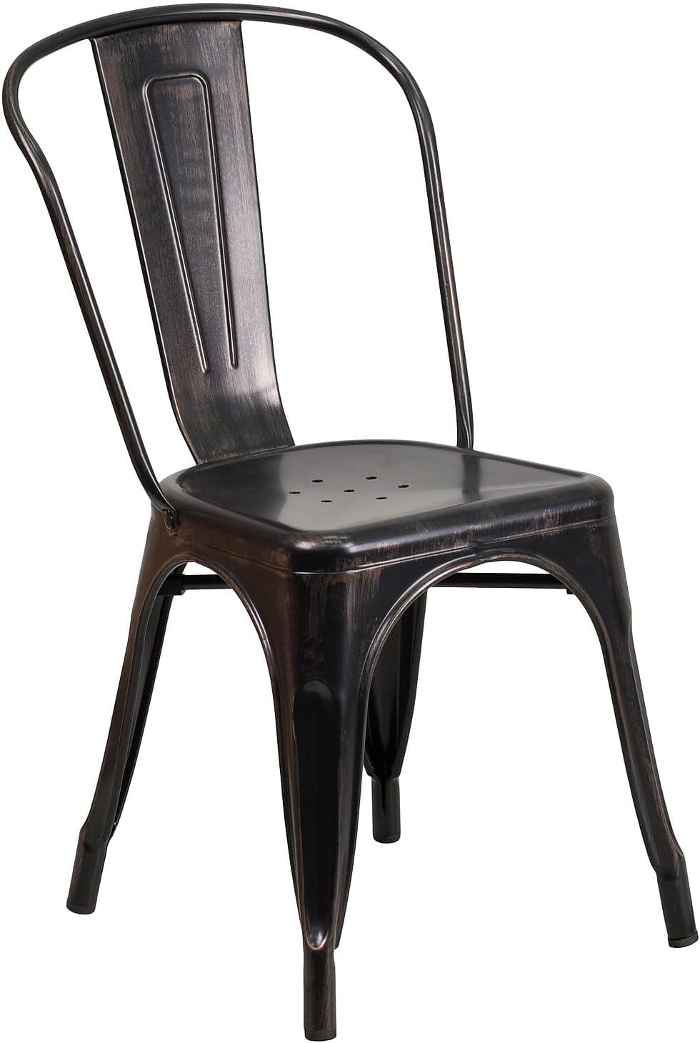 Flash Furniture Commercial Grade Black-Antique Gold Metal Indoor-Outdoor Stackable Chair
