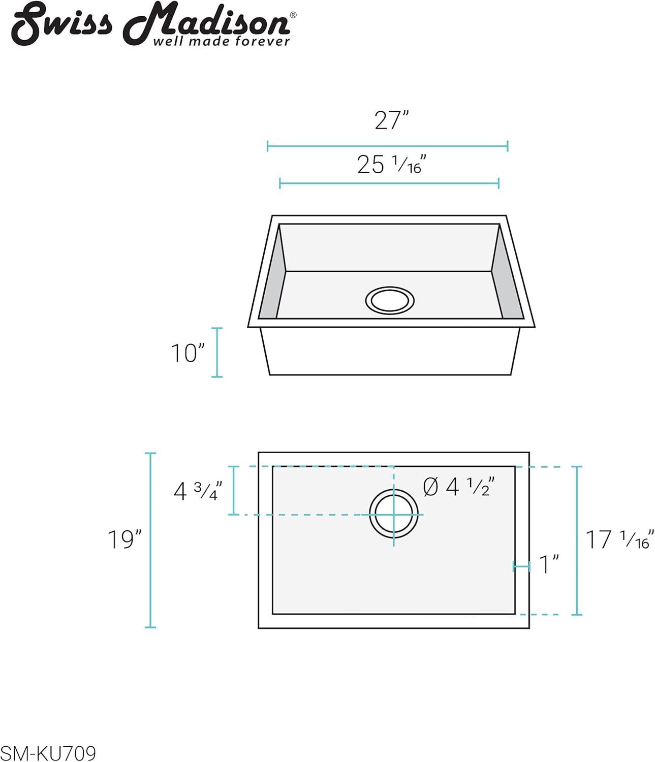 Tourner 27 x 19 Stainless Steel, Single Basin, Undermount Kitchen Sink