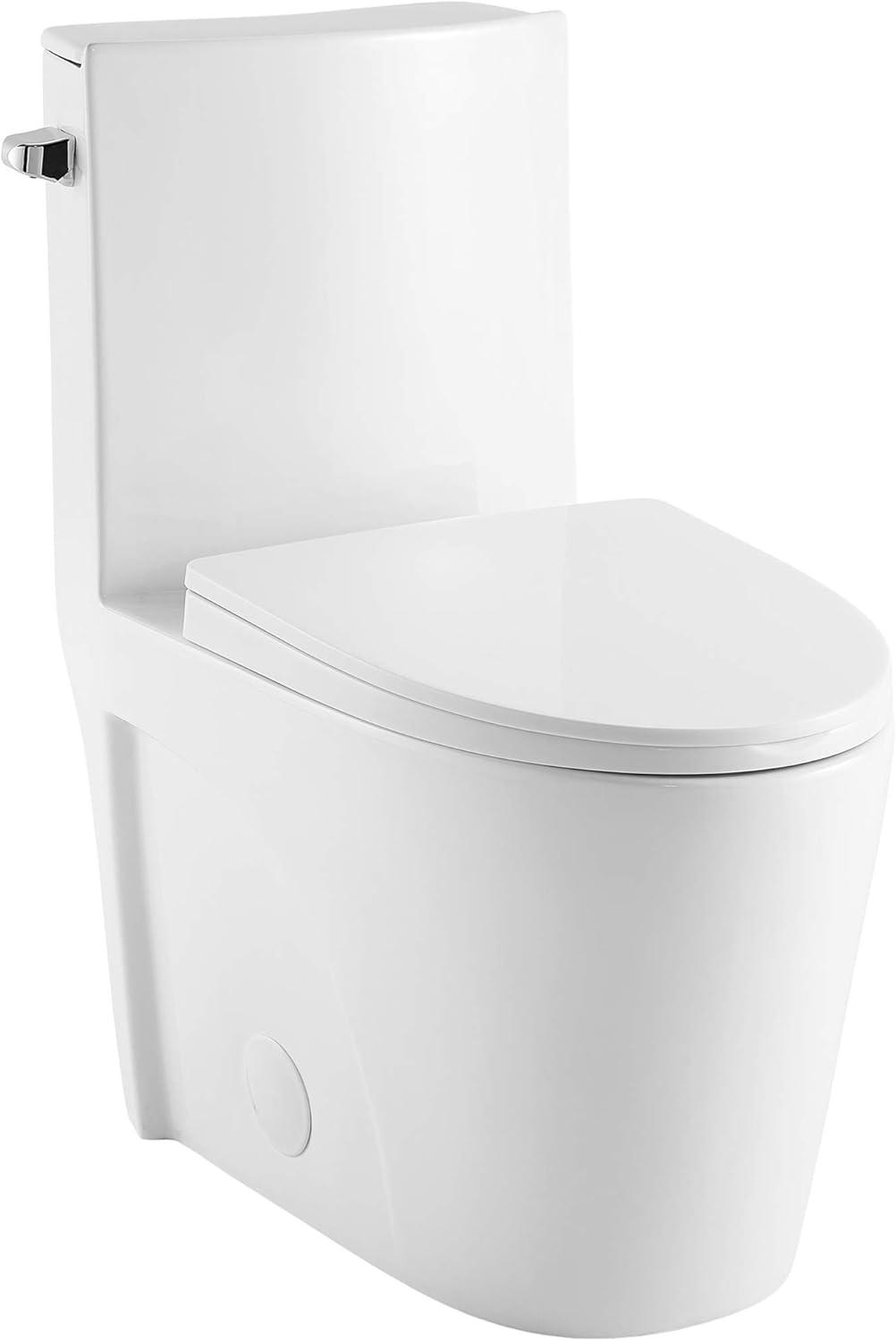 Glossy White Elongated One-Piece Toilet with Dual Flush