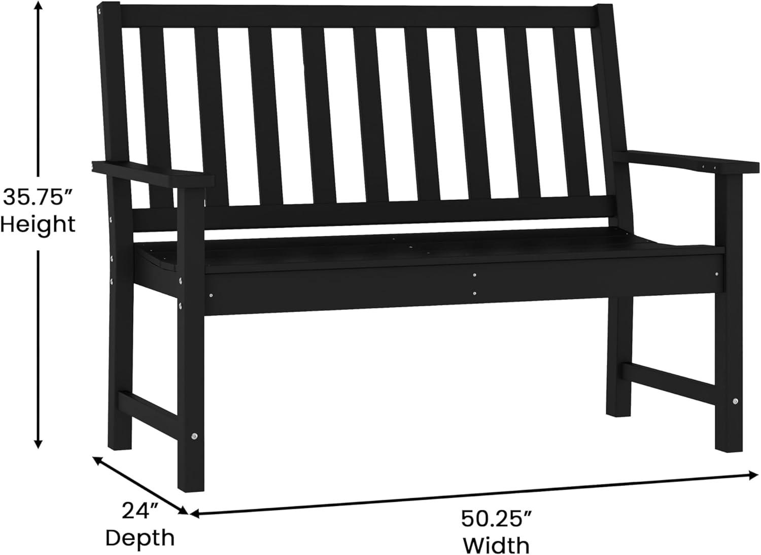 Black 50" Recycled Plastic Outdoor Bench with Arms