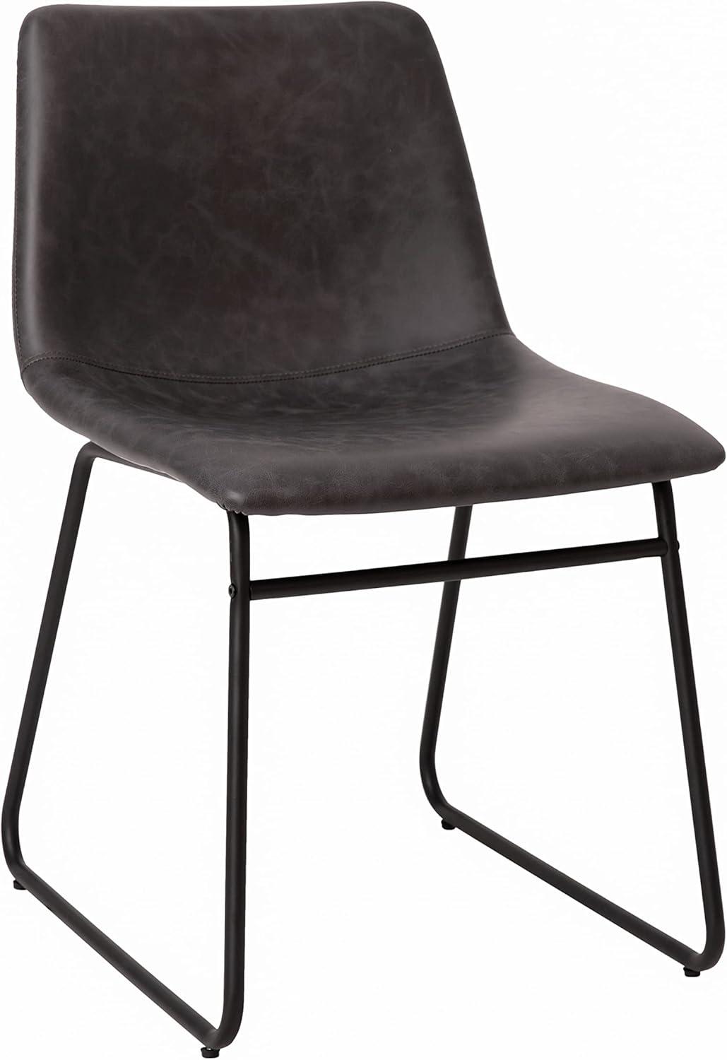 Taylor & Logan 18 Inch Indoor Dining Table Chairs, LeatherSoft Upholstery-Set of 2 Gray Faux Leather/Black Frame