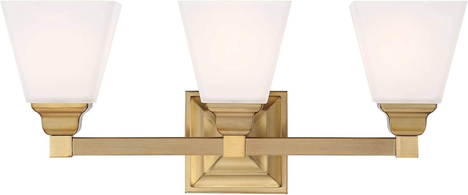 Warm Brass 3-Light Vanity Fixture with Milk Glass Shades