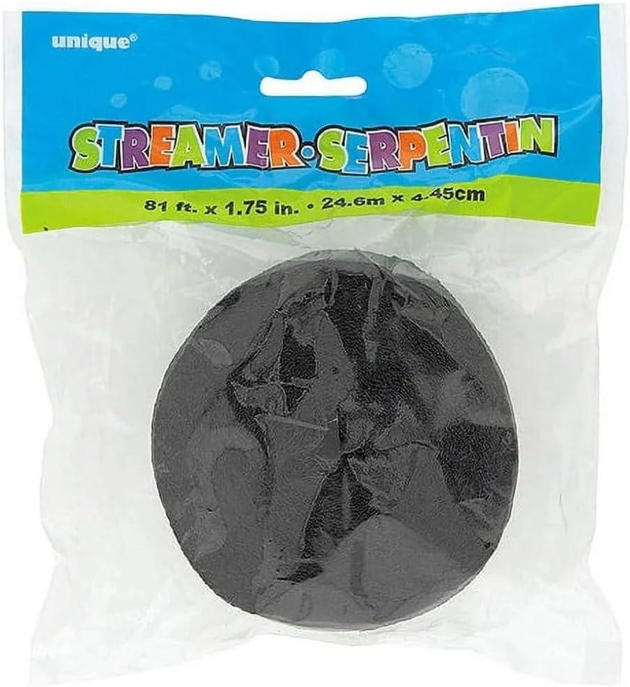 Unique Industries Black Solid Print Birthday Party Streamers, 1.75"x 81'