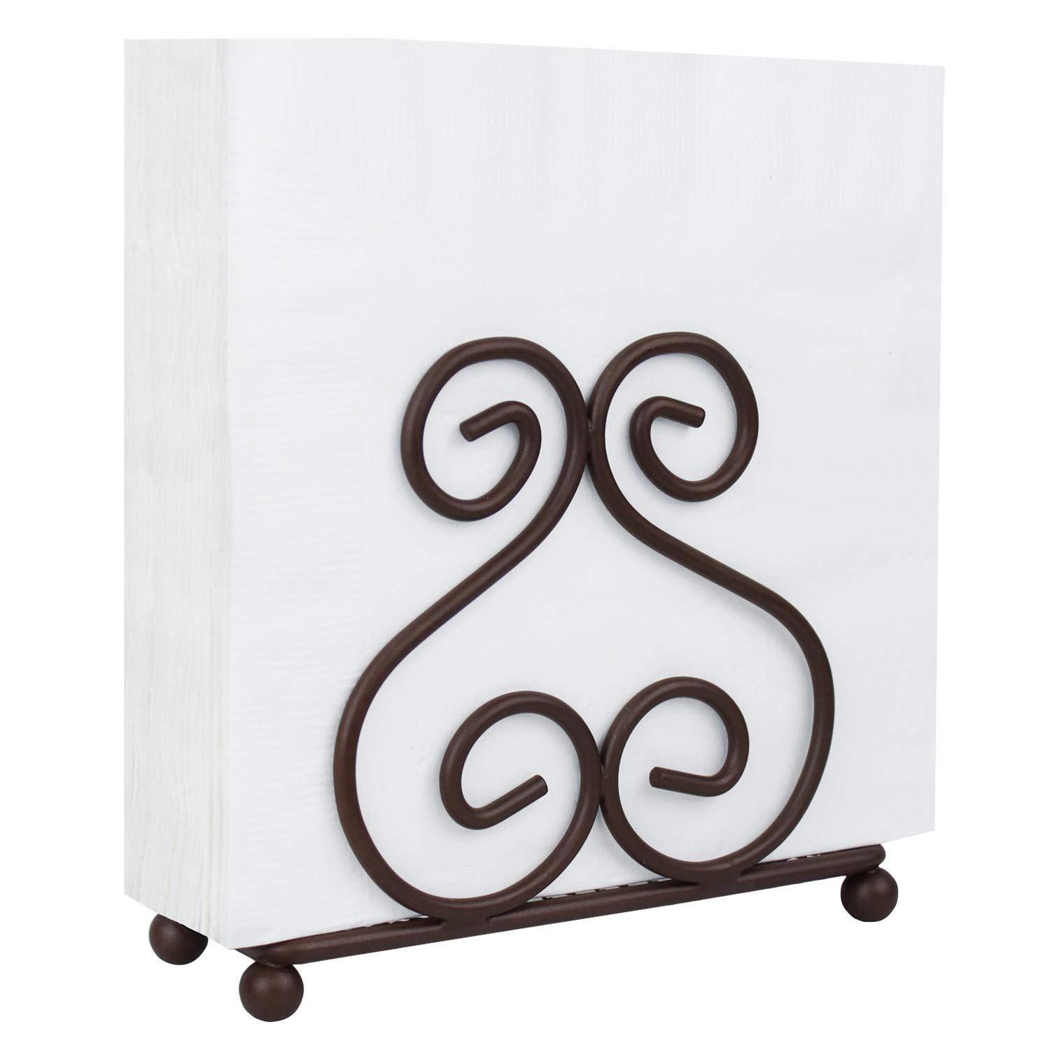 Blue Donuts Scroll Collection Steel Napkin Holder Freestanding Tissue Dispenser Organizer for Kitchen Countertop, Durable, Sturdy, Home Décor - Bronze