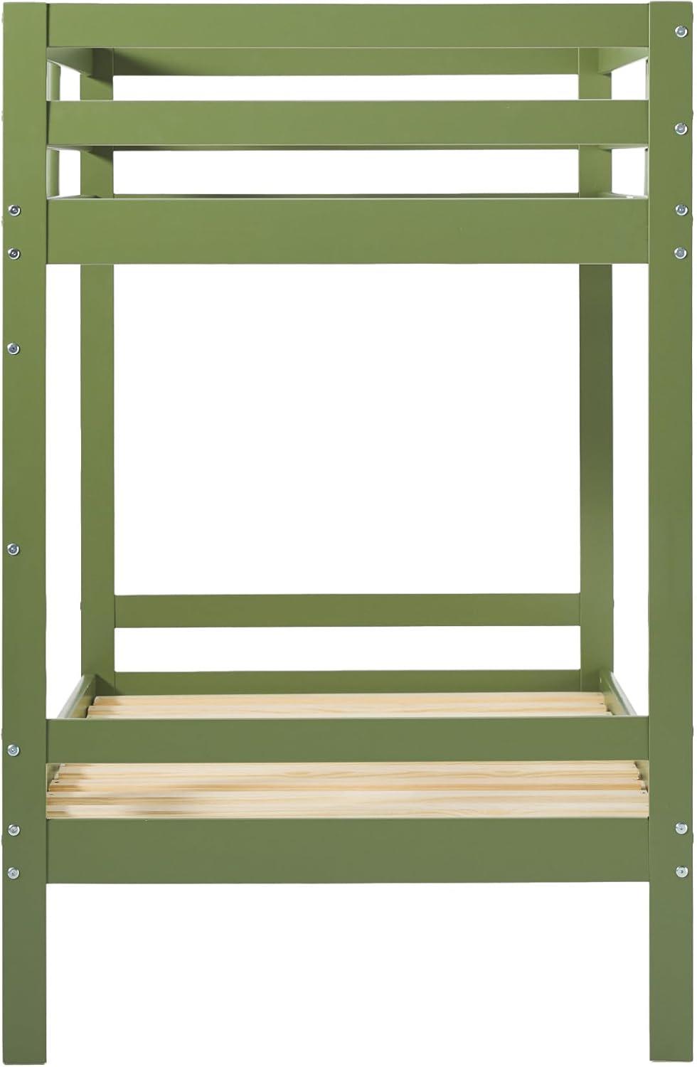 Walker Edison Modern Solid Wood Twin over Twin Bunkbed, Olive Green