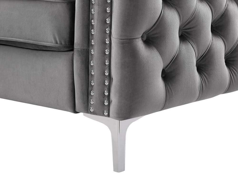 Elegant 63'' Gray Velvet Tufted Loveseat with Nailhead Trim