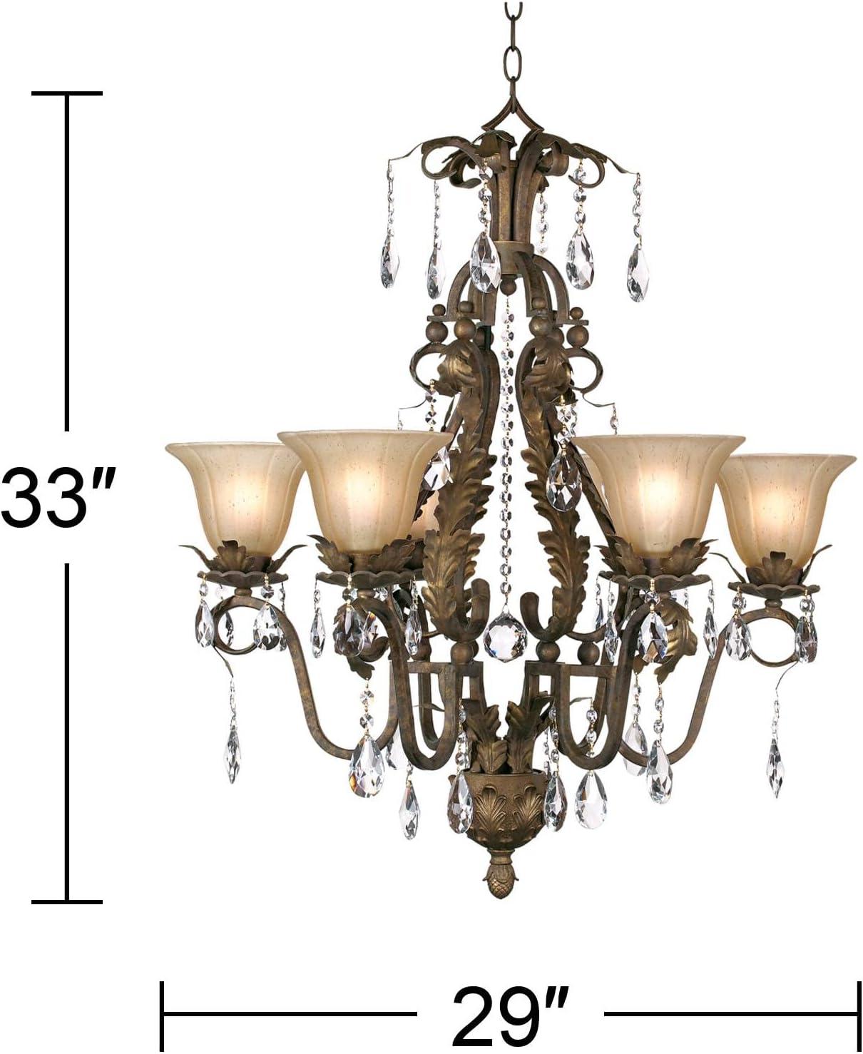 Regency Hill Iron Leaf Roman Bronze Chandelier 29" Wide French Rustic Crystal Cream Glass 6-Light Fixture for Dining Room House Foyer Kitchen Island