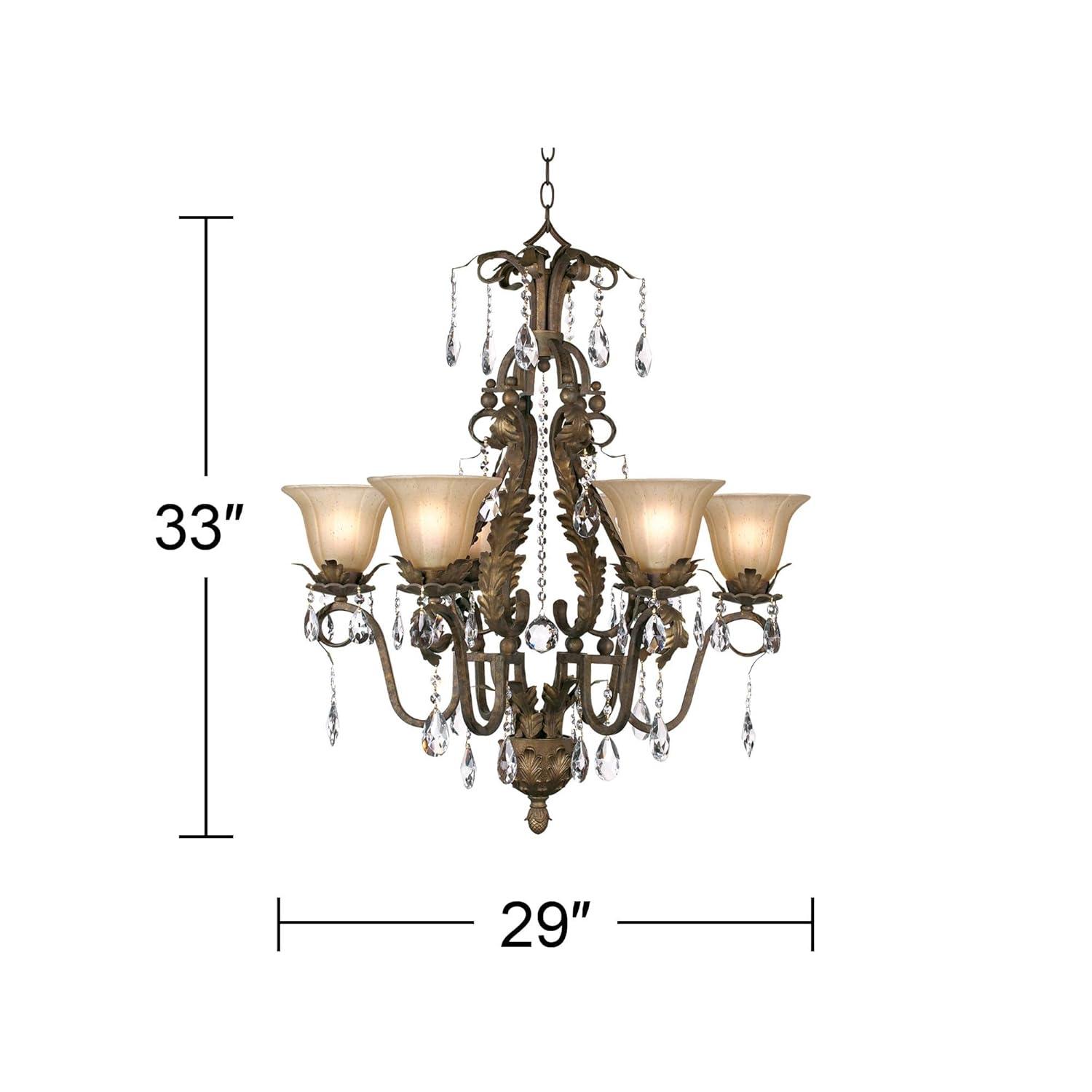 Regency Hill Iron Leaf Roman Bronze Chandelier 29" Wide French Rustic Crystal Cream Glass 6-Light Fixture for Dining Room House Foyer Kitchen Island