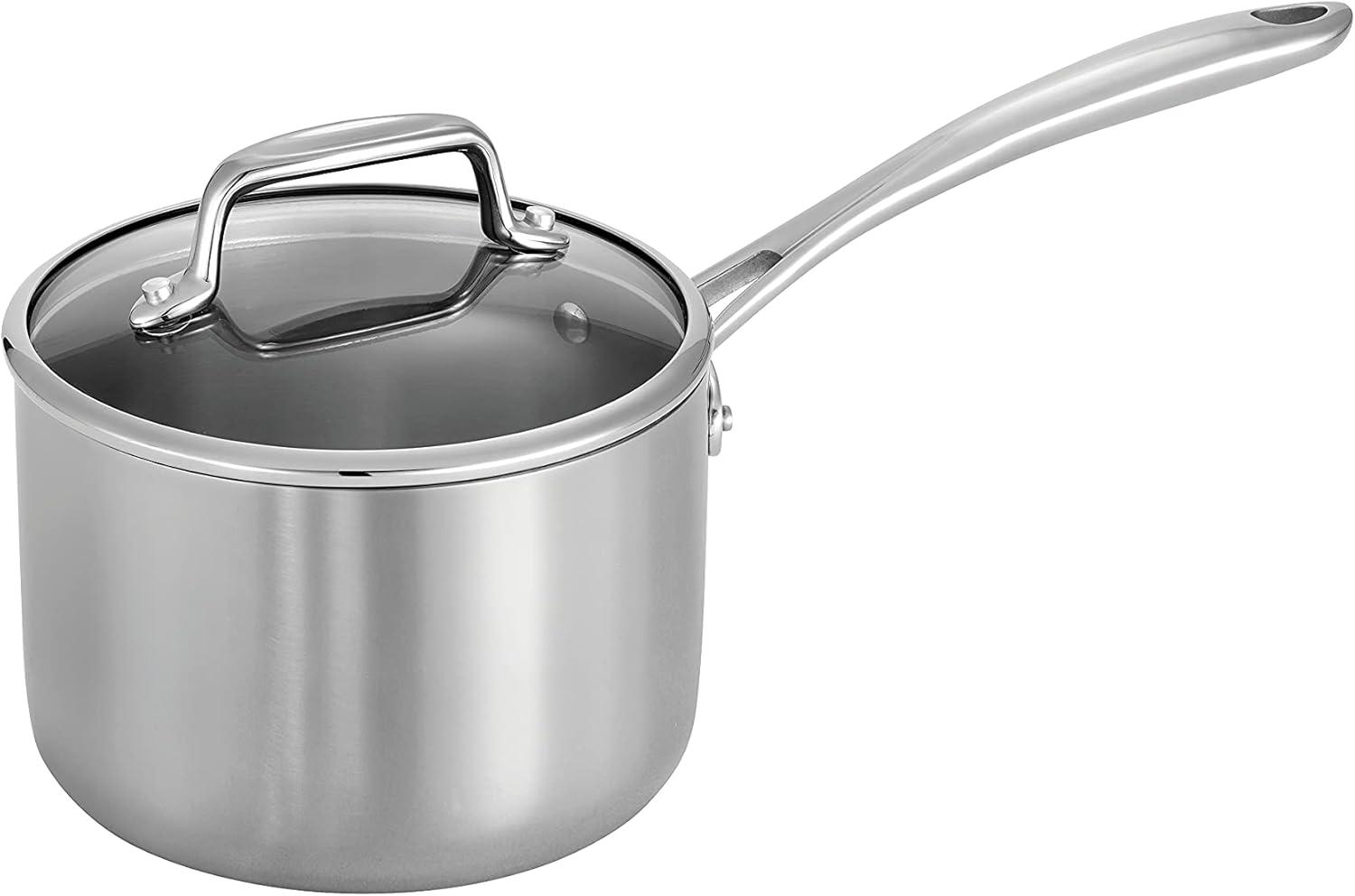 Tri-Ply Clad 2 Qt Stainless Steel Sauce Pan with Glass Lid