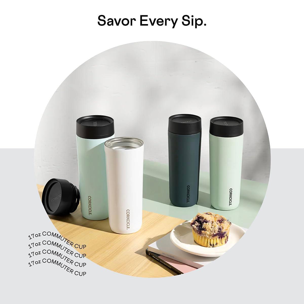 Corkcicle 17 oz Commuter Cup, Spill-Proof, Triple Insulated, Gloss White