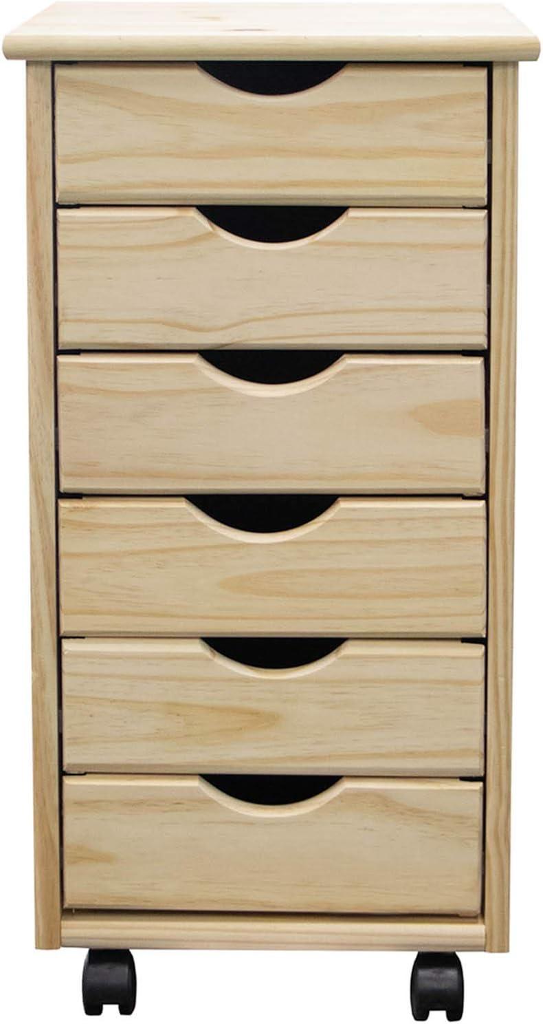 Unfinished Solid Wood 6-Drawer Rolling Storage Cart