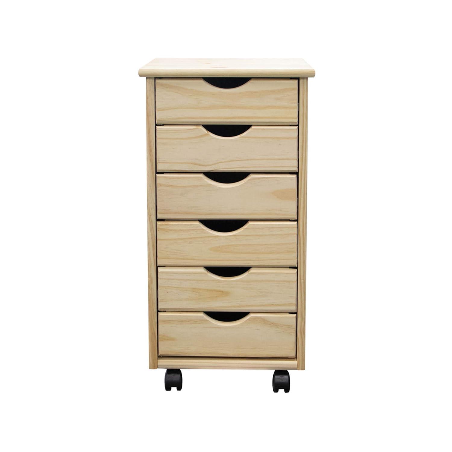 Adeptus Original Roll Cart, Solid Wood, 6 Drawer Roll Cart, Unfinished