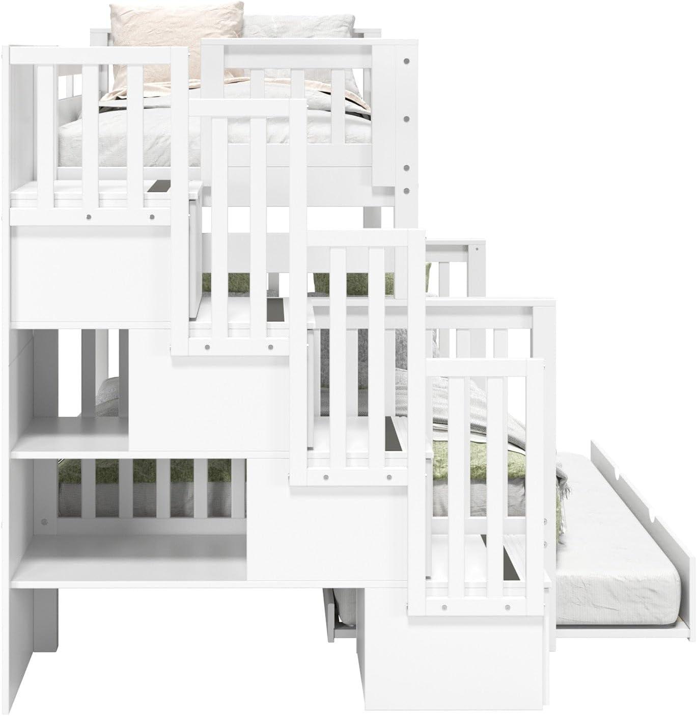 Bedz King - Literas con Escalera Doble con 4 Cajones en los Escalones y una Cama Nido Doble, Color Blanco