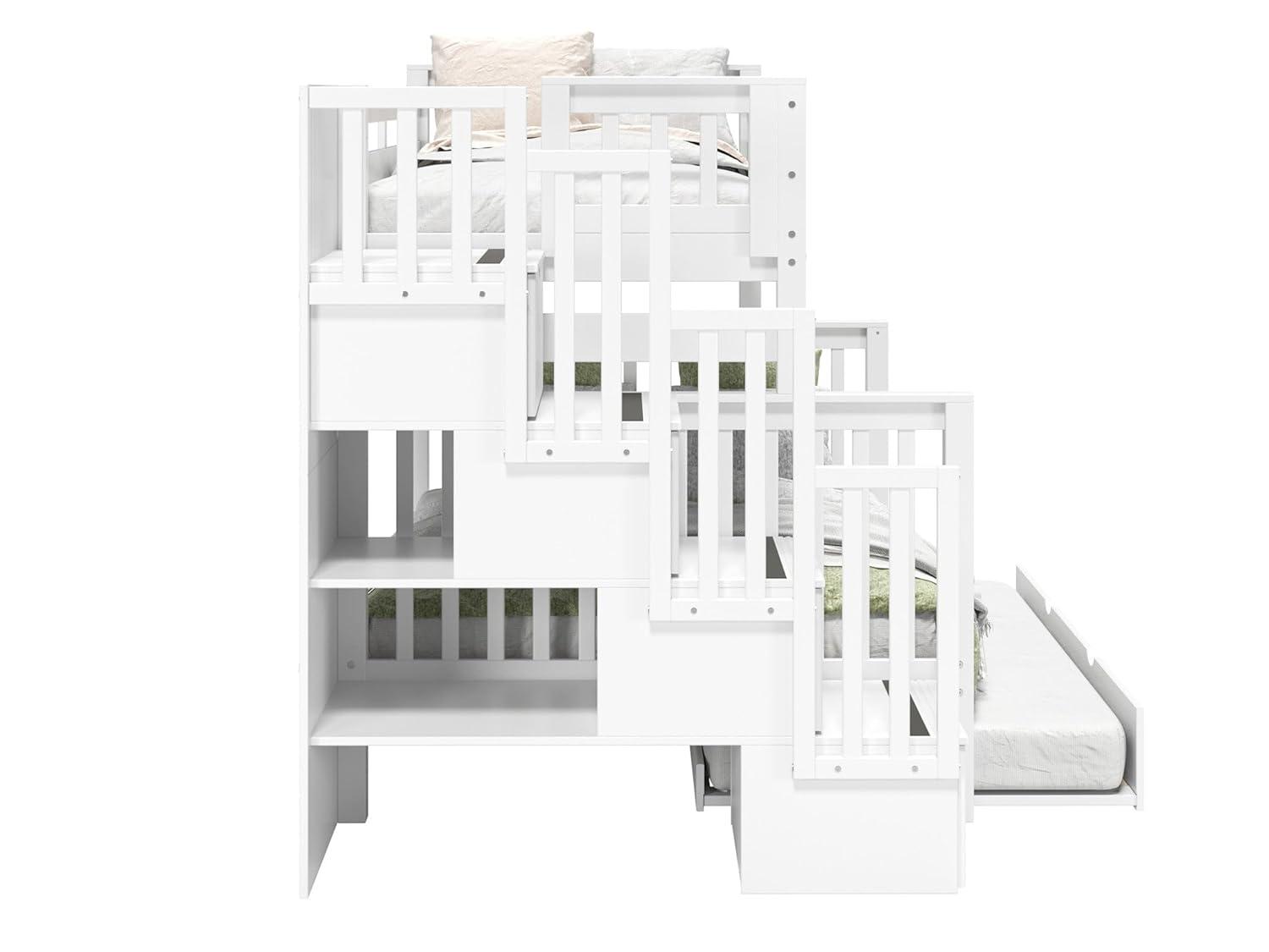 Bedz King - Literas con Escalera Doble con 4 Cajones en los Escalones y una Cama Nido Doble, Color Blanco