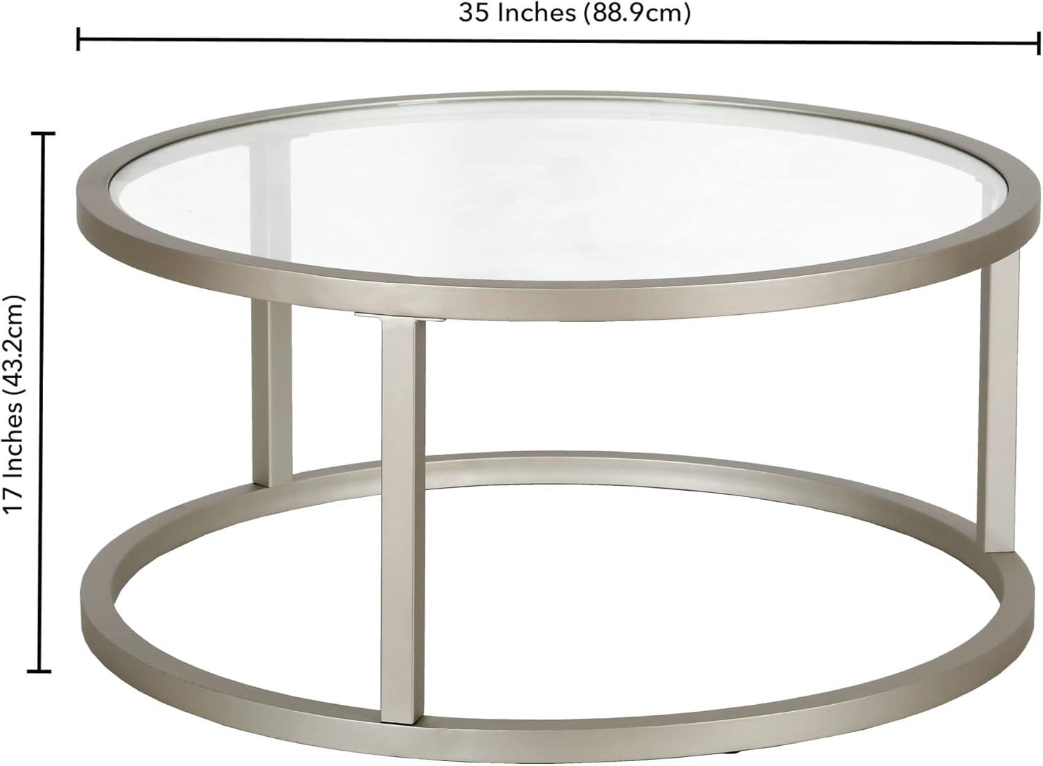 Evelyn&Zoe Parker 35" Wide Round Coffee Table, Satin Nickel