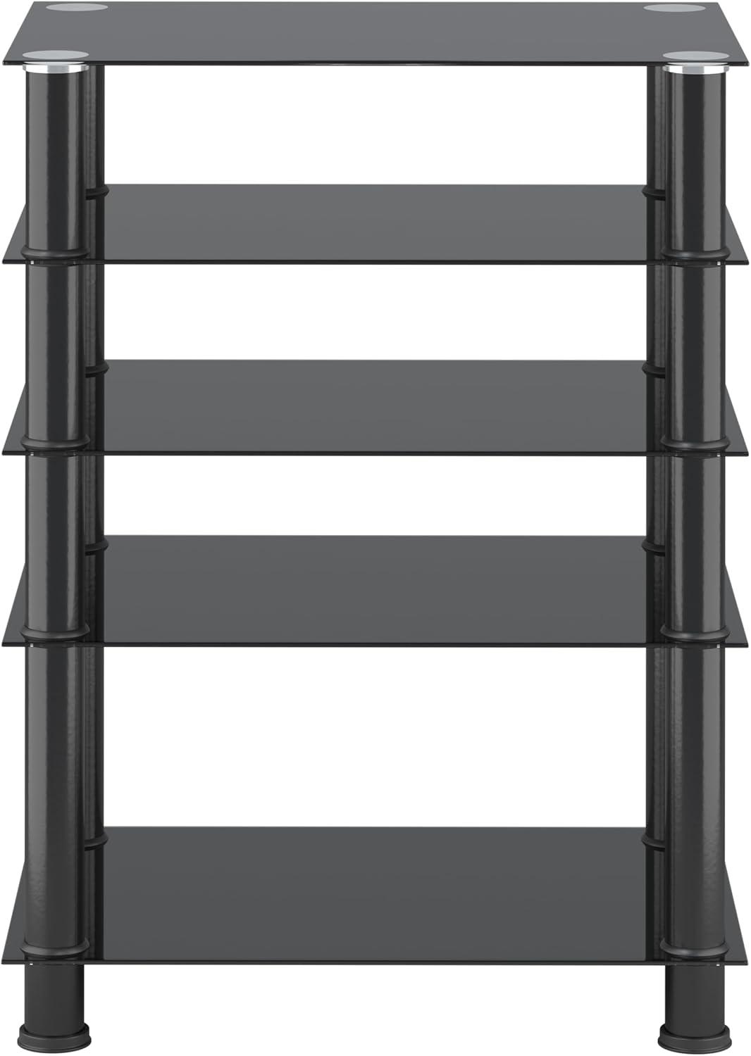 CorLiving Laurent Black Tempered Glass and Metal Customizable 5-Tier Media Component Stand