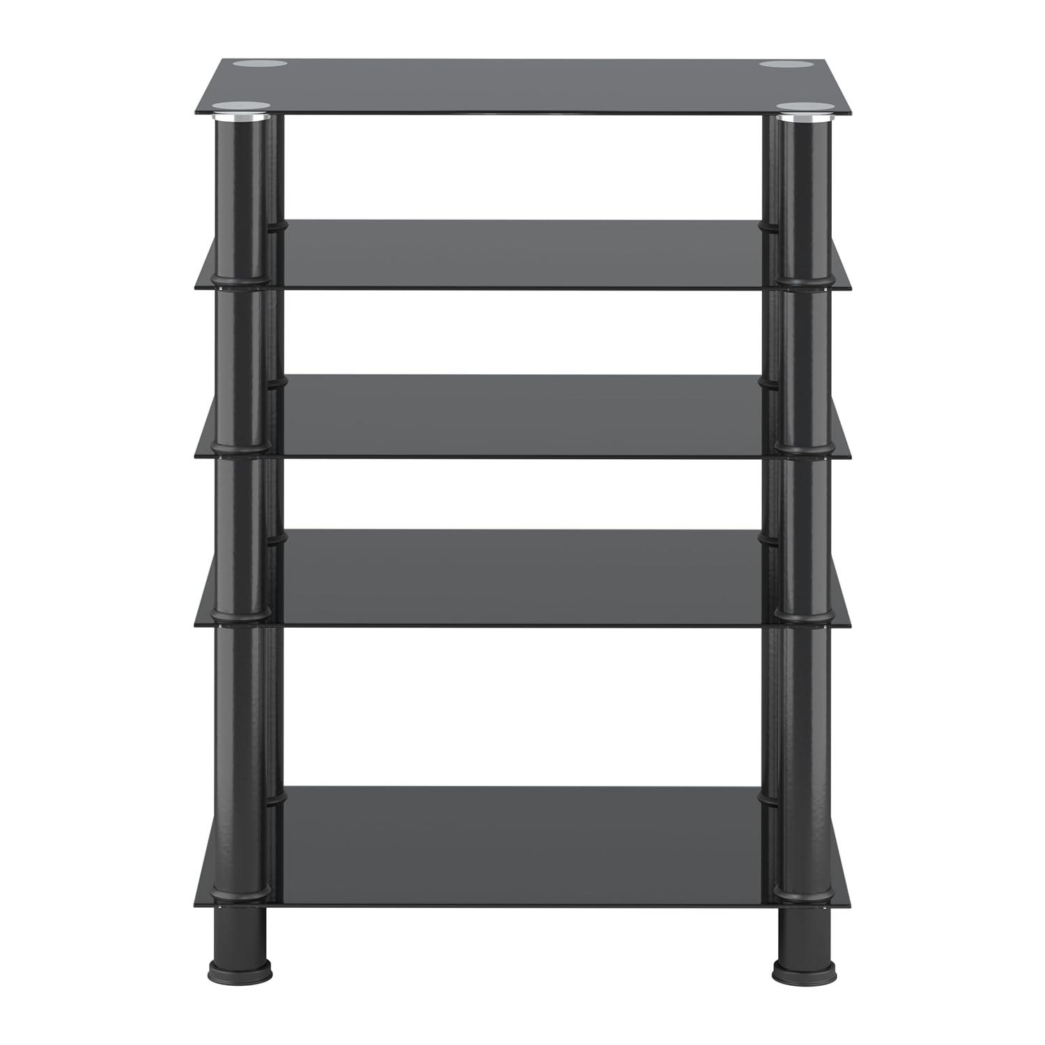 CorLiving Laurent Black Tempered Glass and Metal Customizable 5-Tier Media Component Stand