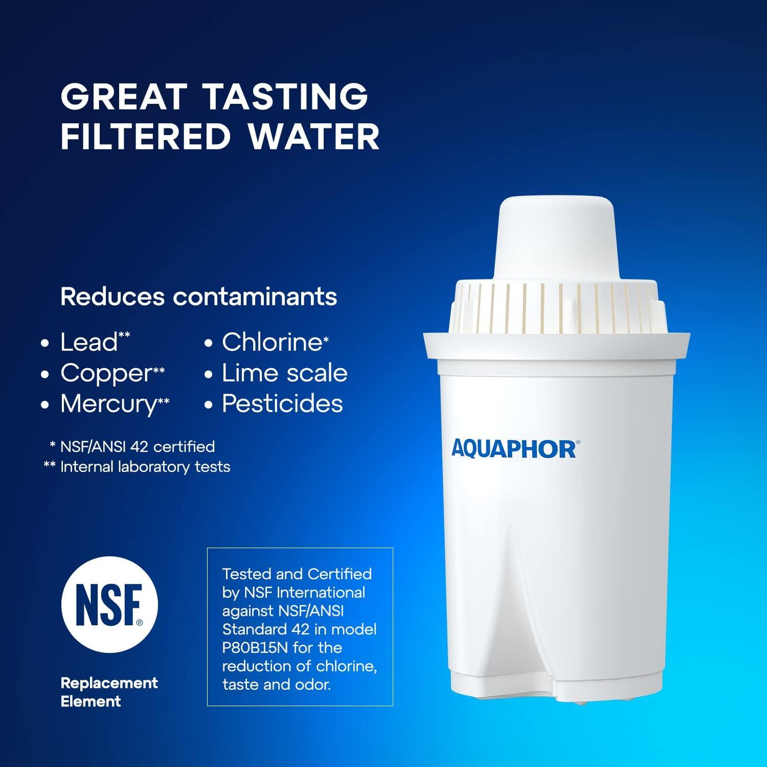 AQUAPHOR Compact 5-Cup Water Filter Pitcher - Black with 1 x B15 Filter - Fits in the Fridge Door - Reduces Limescale and Chlorine - Ideal for Five Cups