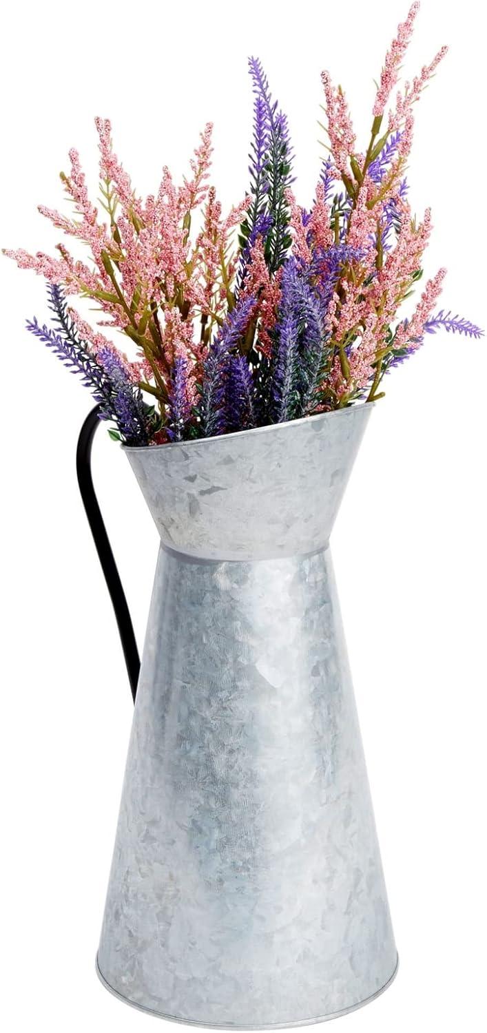 Juvale Rustic-Style Galvanized Pitcher Vase with Handle, Metal Watering Can for Farmhouse-Style Home Decor, Table Centerpieces, 12 In