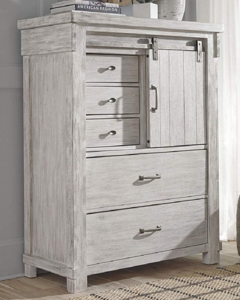 White Farmhouse 5-Drawer Chest with Dovetail Drawer