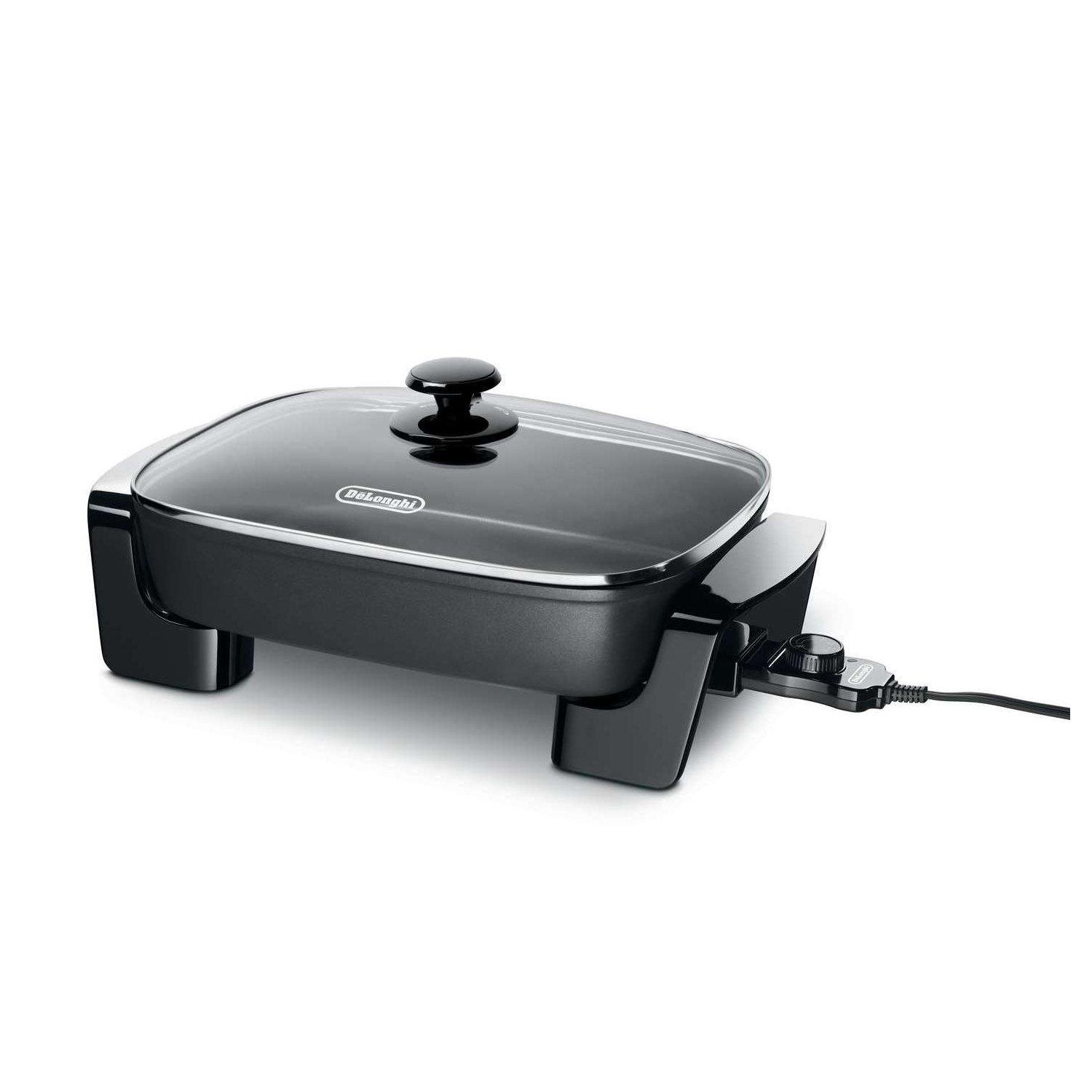 De'Longhi De'Longhi Electric Skillet with Tempered Glass Lid, 16" X 12", Black