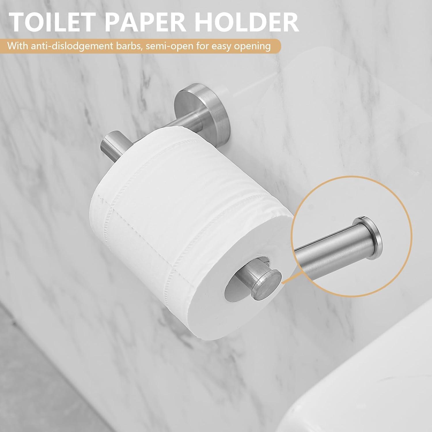 5-Piece Bathroom Hardware Set Matte Black Accessories Include 24-Inch Towel Bar, Towel Ring, Toilet Paper Holder and Robe Hooks Stainless Steel Wall Mounted Towel Hanger