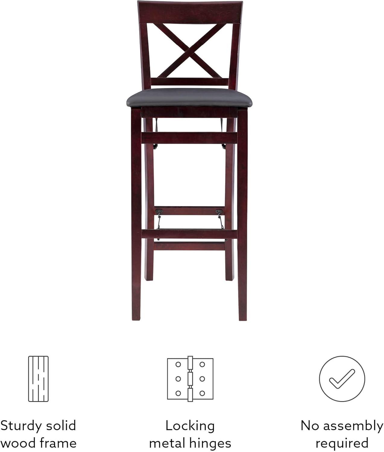 Triena X Back Faux Leather Folding Barstool Espresso - Linon: Padded Seat, Wood Legs, No Assembly Required