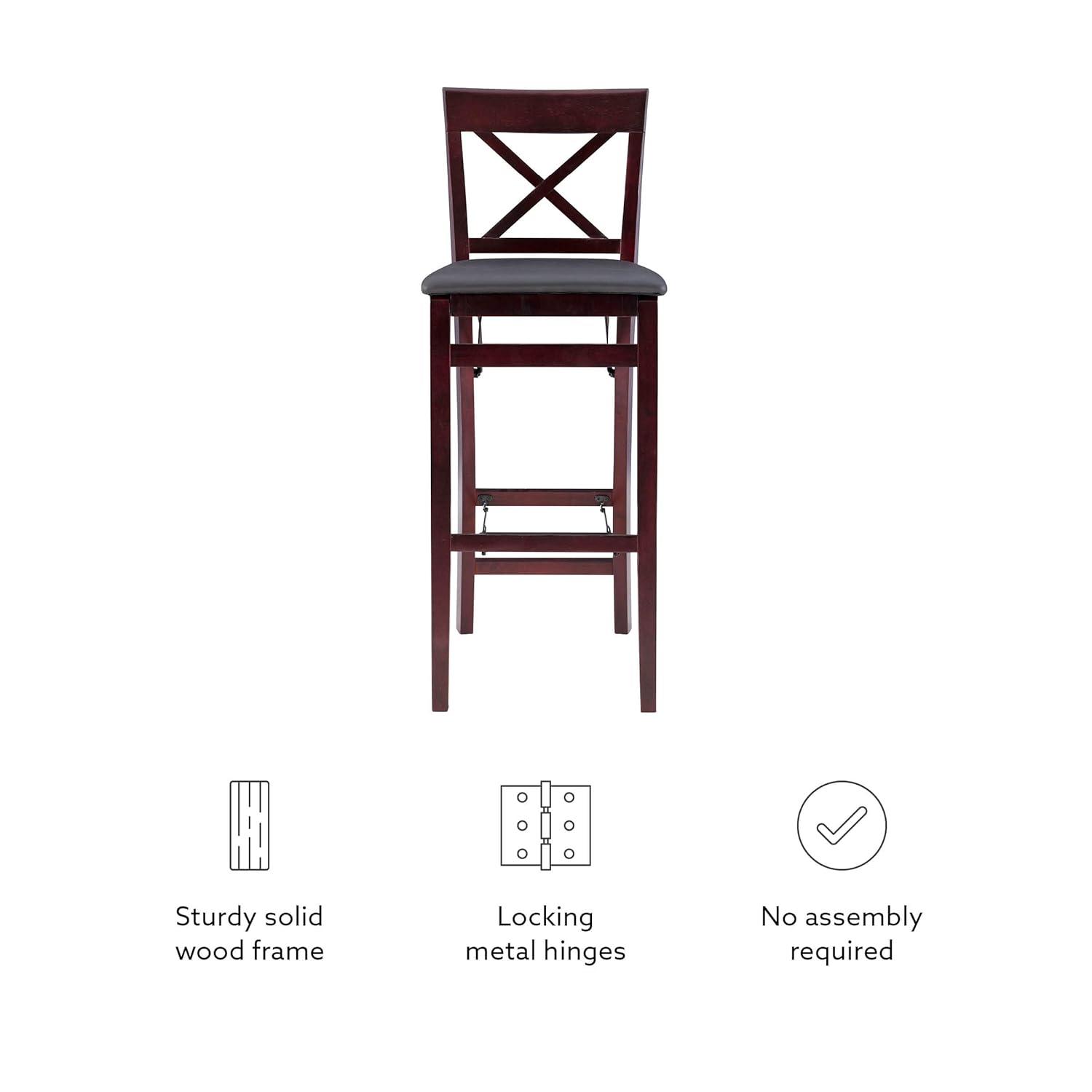 Triena X Back Faux Leather Folding Barstool Espresso - Linon: Padded Seat, Wood Legs, No Assembly Required