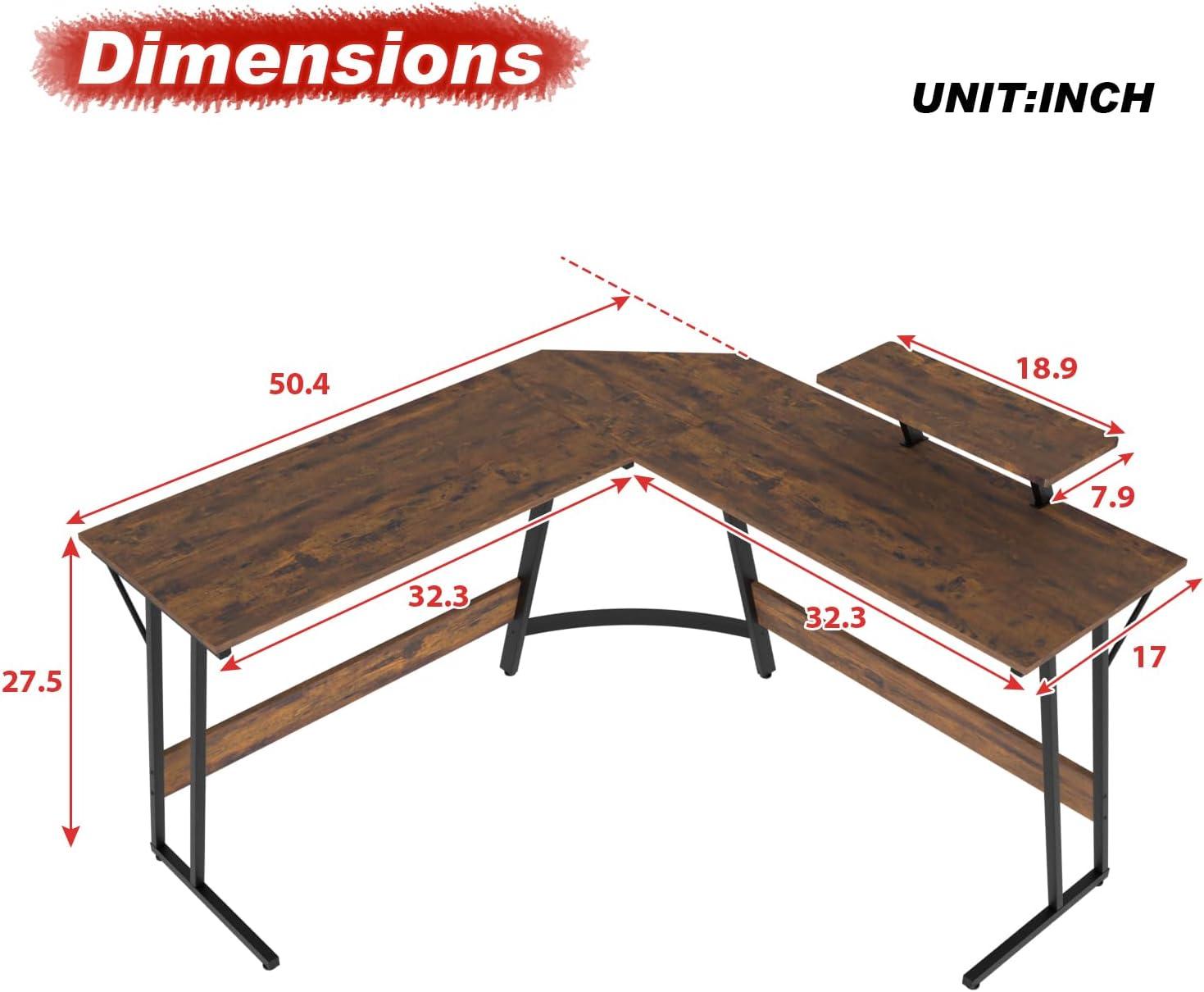 FDW L Shaped Desk Corner Gaming Desk Computer Desk with Large Desktop Studying and Working and Gaming for Home and Work Place,Brown