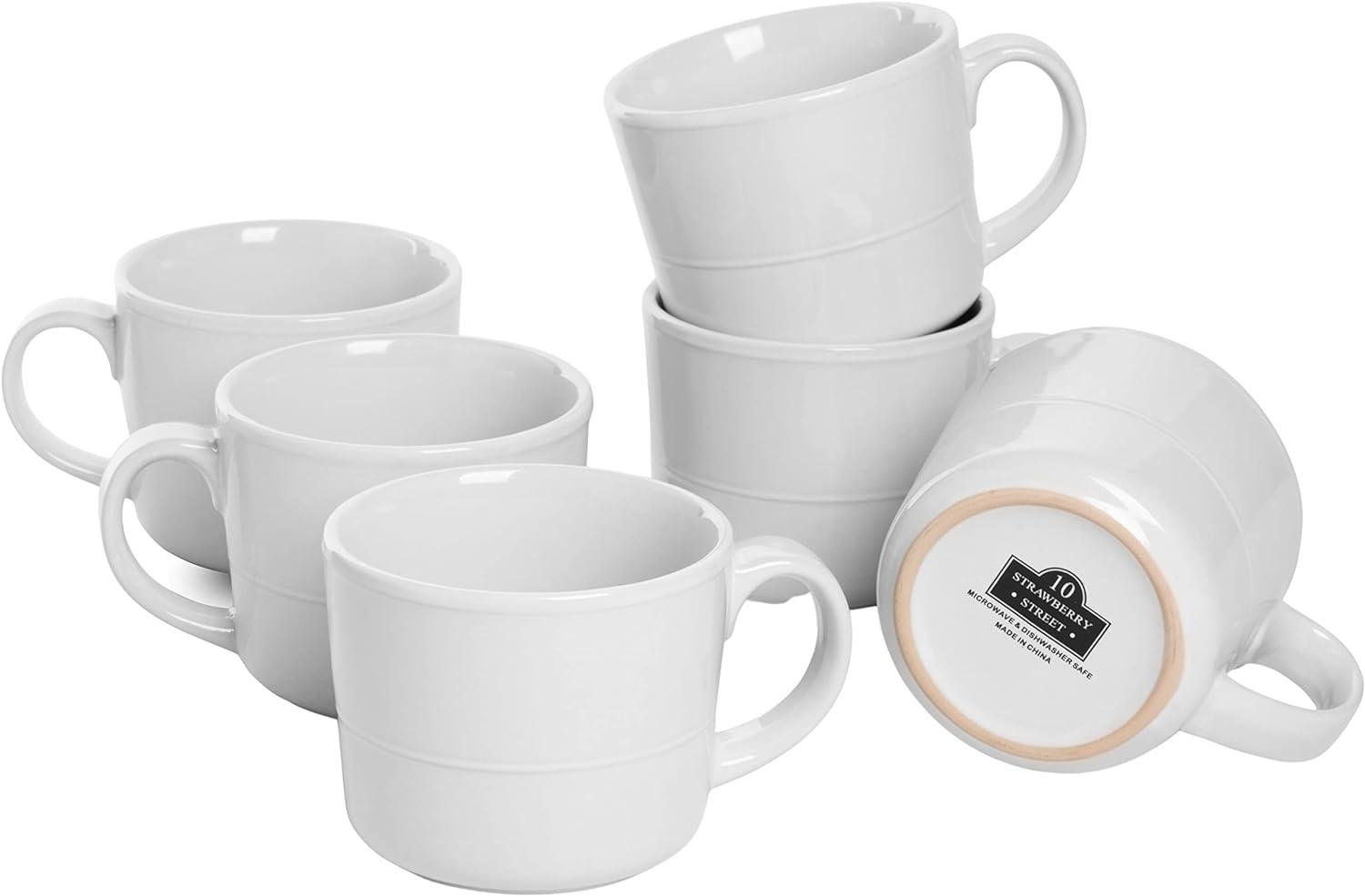 White Ceramic Double Line 3.75"/12 oz Mug Set of 6