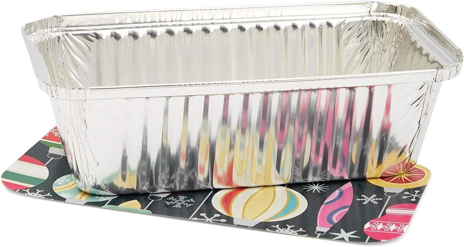 Festive Aluminum Foil Loaf Pans with Holiday Paper Lids, 22oz, 50 Pack