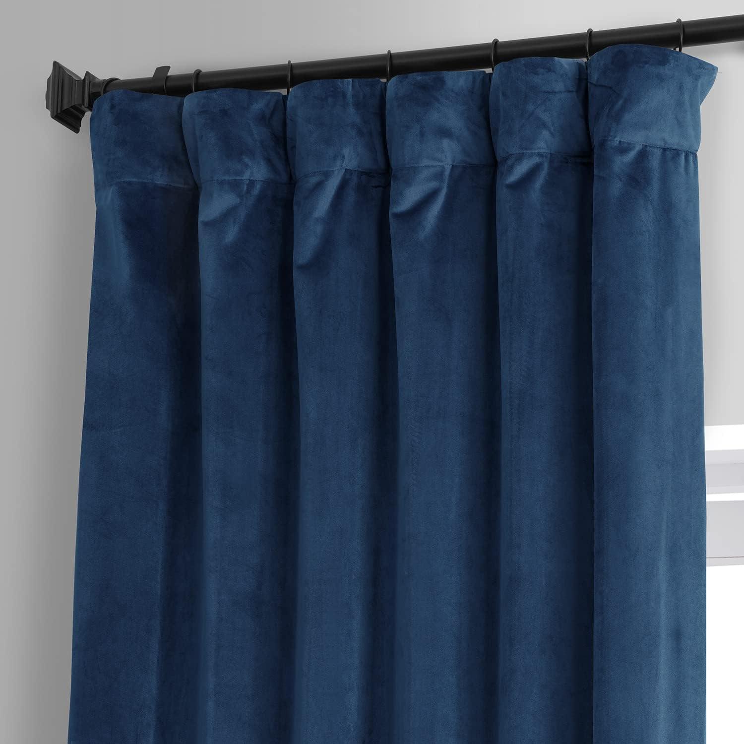 HPD Half Price Drapes Signature Dreamland Blue Plush Velvet Hotel Blackout Curtains(1 Panel),50W X 108L