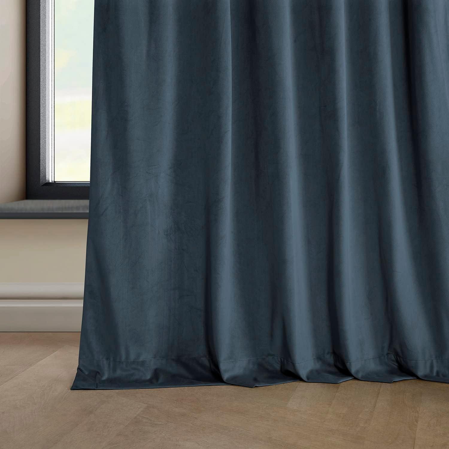 HPD Half Price Drapes London Blue Heritage Plush Velvet Room Darkening Curtains for Bedroom & Living Room Curtains (1 Panel), Window Curtains 108 inches long, Rod Pocket Curtains & Drapes, 50W X 108L