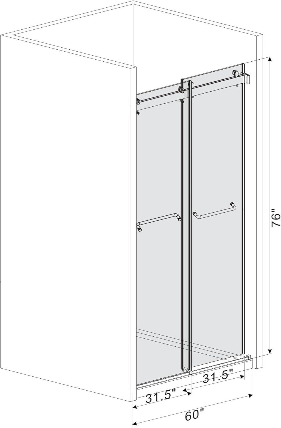 Frameless Sliding Glass Shower Doors with 3/8"(10mm) Clear Tempered Glass